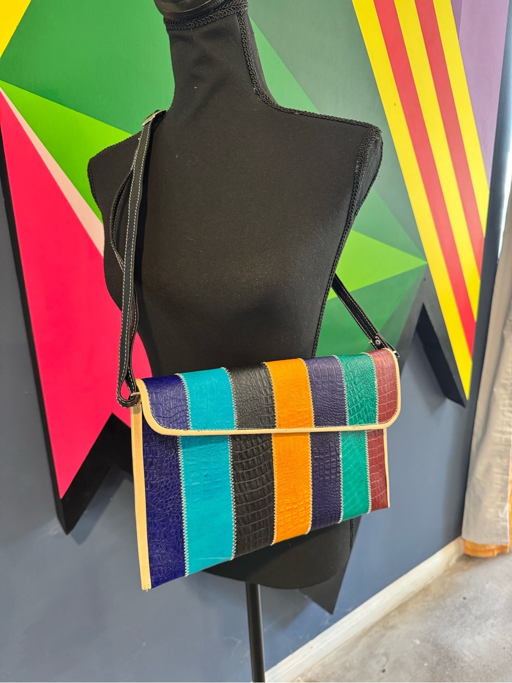 8280 Atelier Colorblock Stripe Leather Crossbody Bag - Handmade in Nicaragua